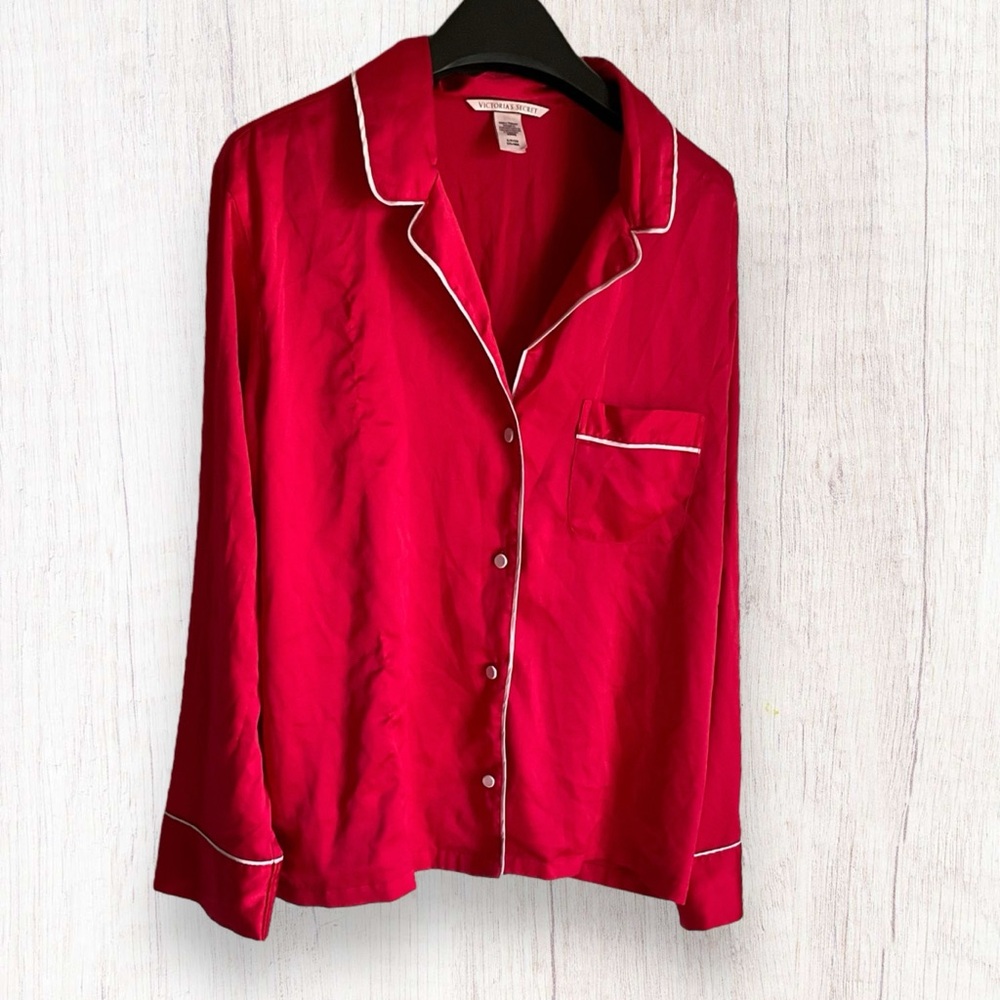 Victoria’s Secret Modal Long Pajama Set Top | Red w/ White Buttons | Sz: S